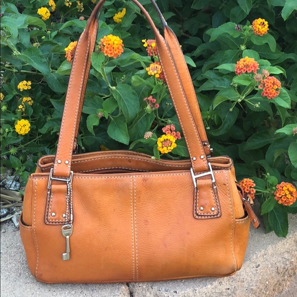 FOSSIL Blackburn Leather Orange caramel HANDBAG - Picture 3 of 8